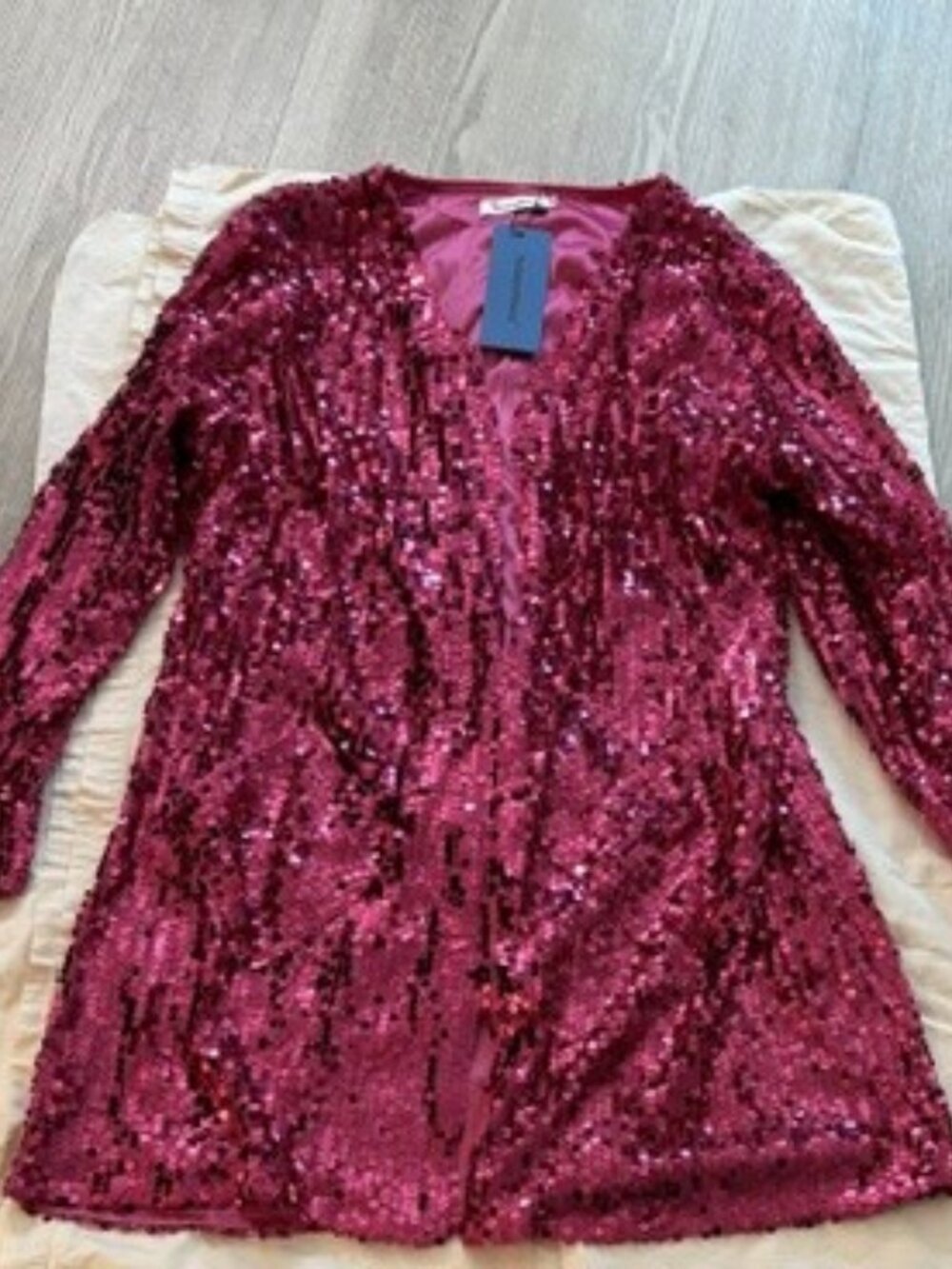 NWT Fuchsia Sequin Cardigan Jacket Open Front Blazer with Pockets Size XL